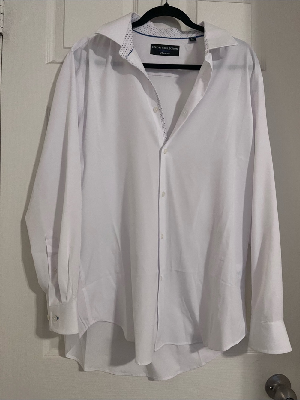 Report Collection Men's White Dress Shirt with Contrast Trim